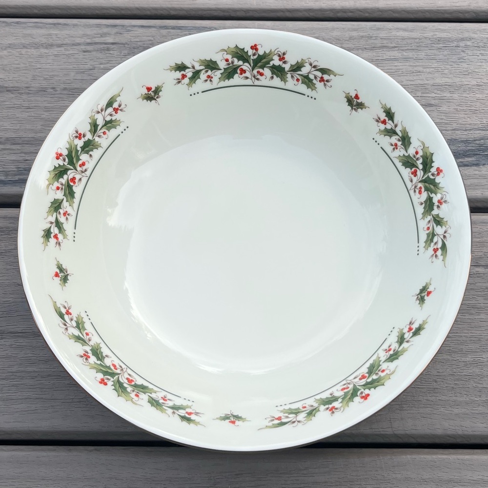 Vintage Caldor Porcelain Ware; 9in Vegetable Bowl; Holly Yuletide Design; In Box